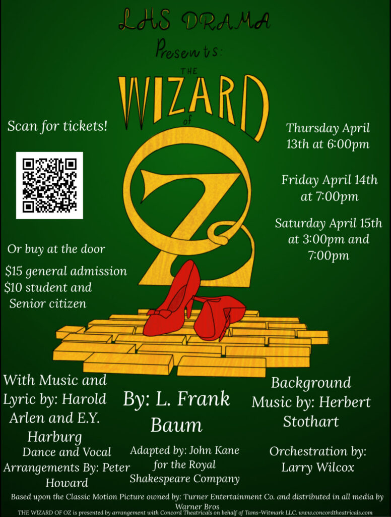 Poster advertising the school musical The Wizard of Oz