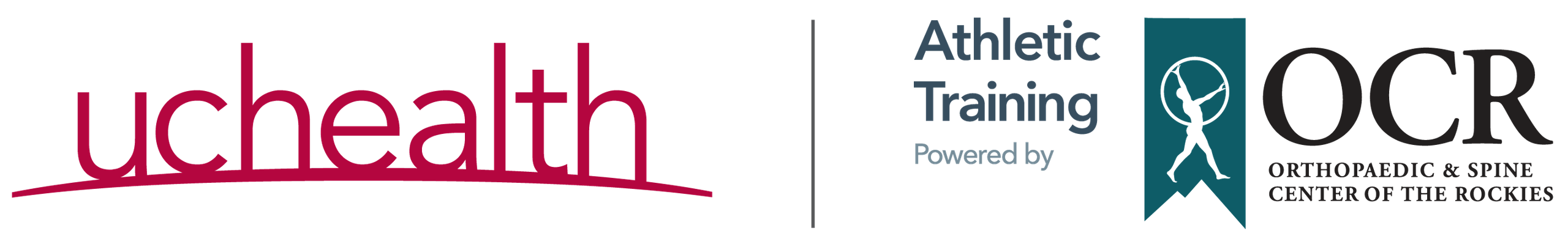 Logos of UCHealth and Orthopaedic & Spine Center of the Rockies, sponsors of Longmont High Athletics.